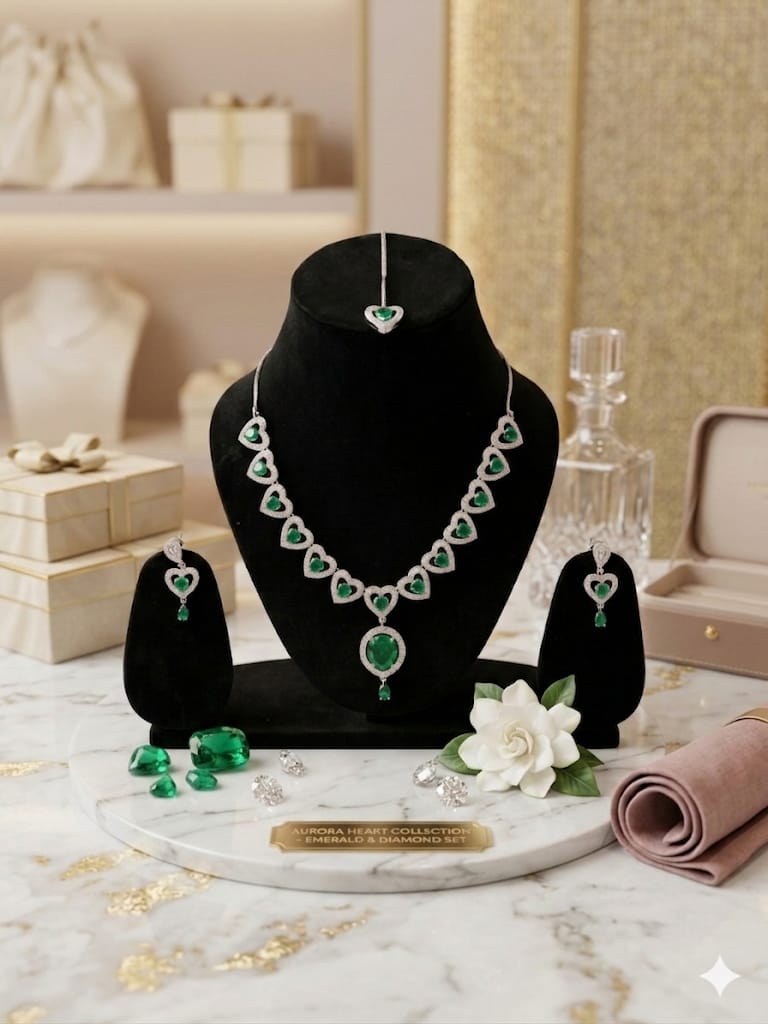 Aurora Heart AD Jewellery Set with Mangtika