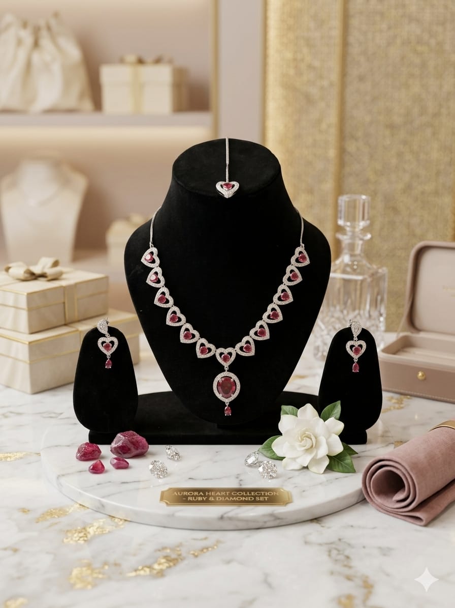 Aurora Heart AD Jewellery Set with Mangtika