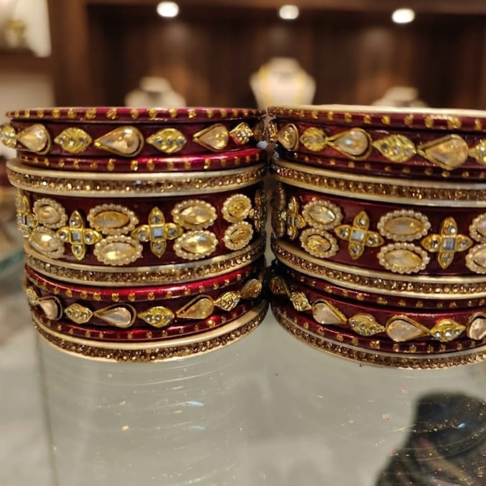 Royal Maroon Kundan Lac Chuda Set – Traditional Bridal Collection