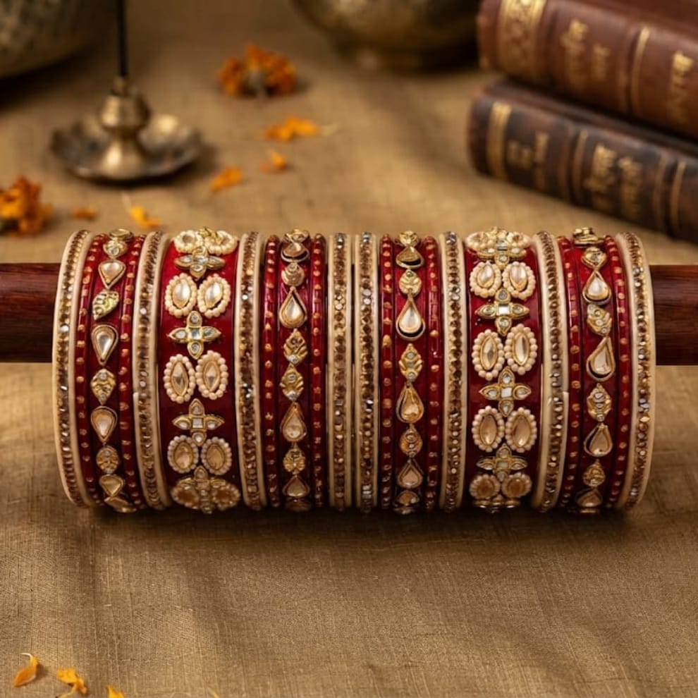 Royal Red Kundan Lac Chuda Set – Traditional Bridal Collection