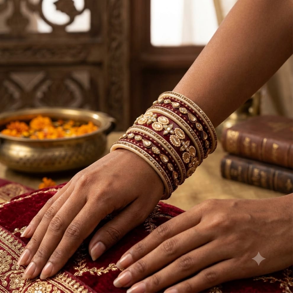 Royal Maroon Kundan Lac Chuda Set – Traditional Bridal Collection