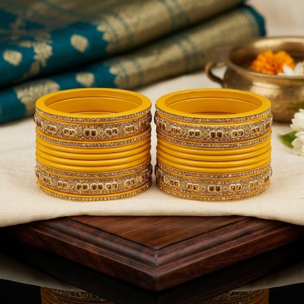 Royal Ruby Punjabi Lac Chooda Set - Yellow