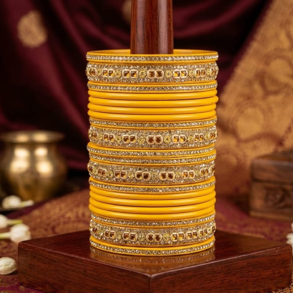 Royal Ruby Punjabi Lac Chooda Set - Yellow