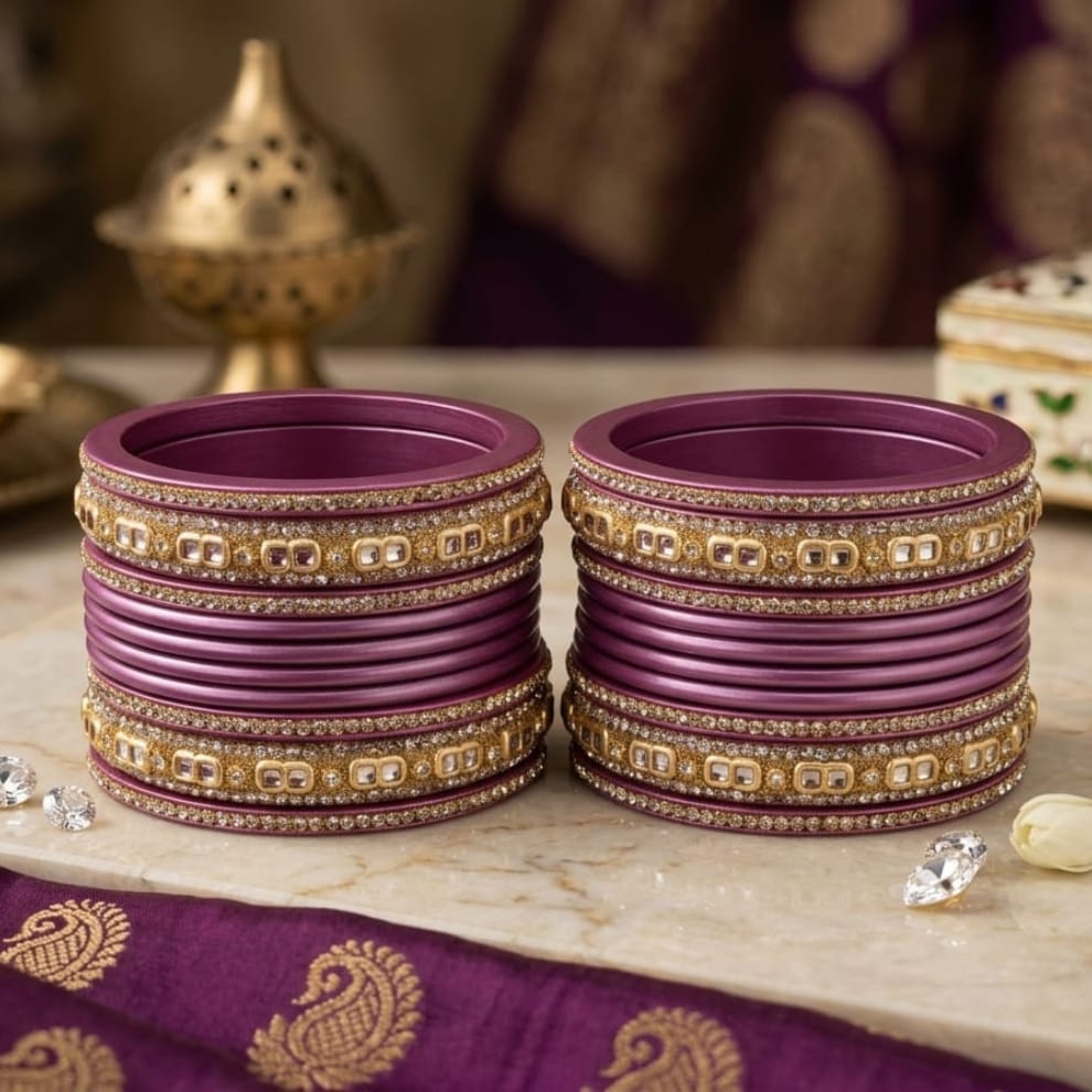 Royal Ruby Punjabi Lac Chooda Set - Lavendar