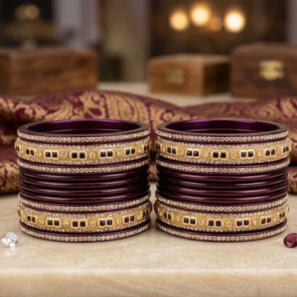 Royal Ruby Punjabi Lac Chooda Set - Wine