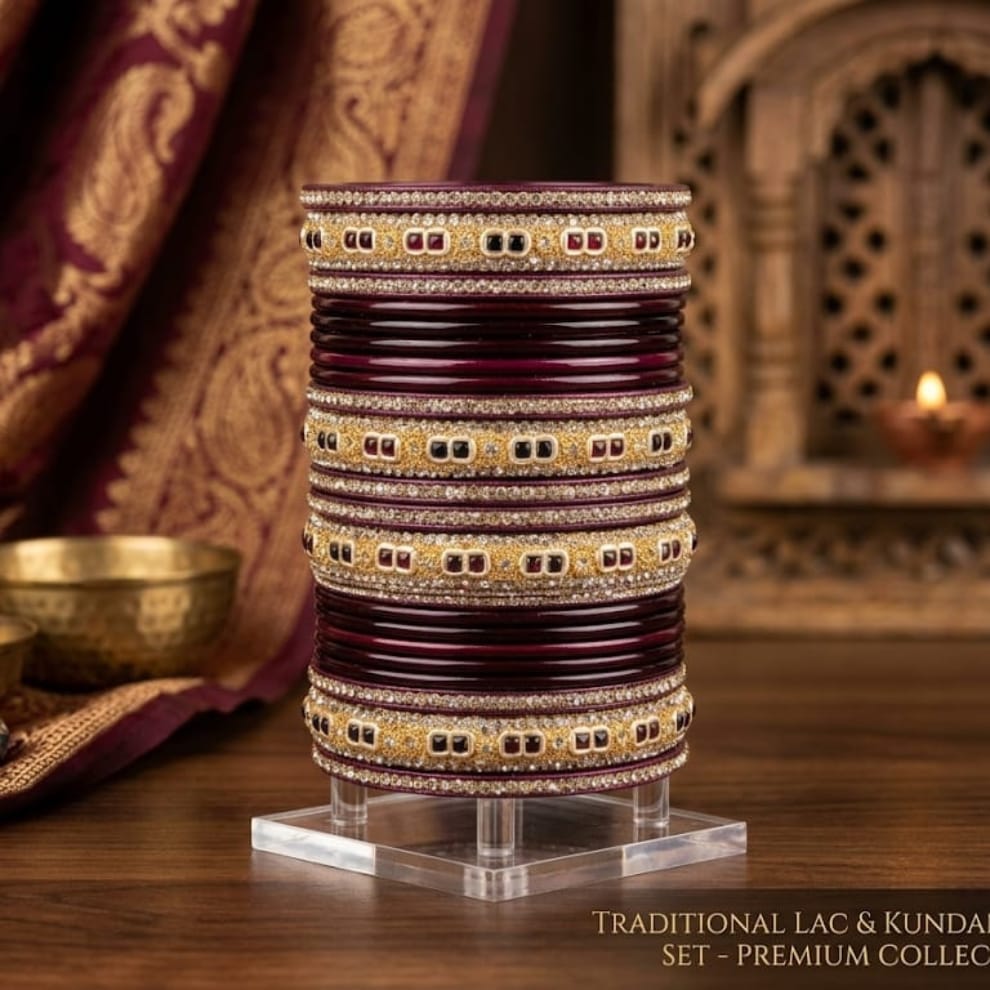 Royal Ruby Punjabi Lac Chooda Set - Wine