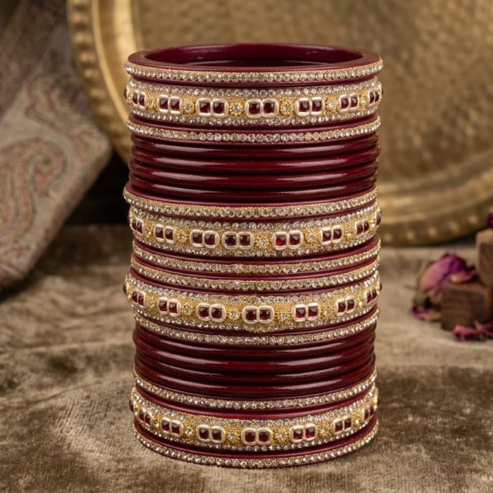Royal Ruby Punjabi Lac Chooda Set - Maroon