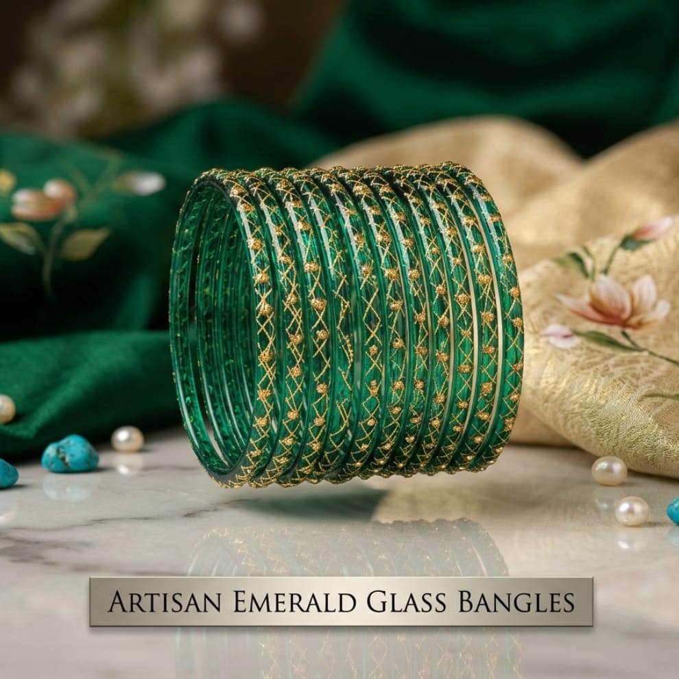 Lahariya Designer Glass Bangles - Green