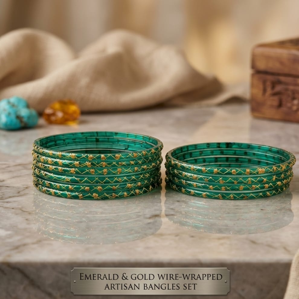 Lahariya Designer Glass Bangles - Green