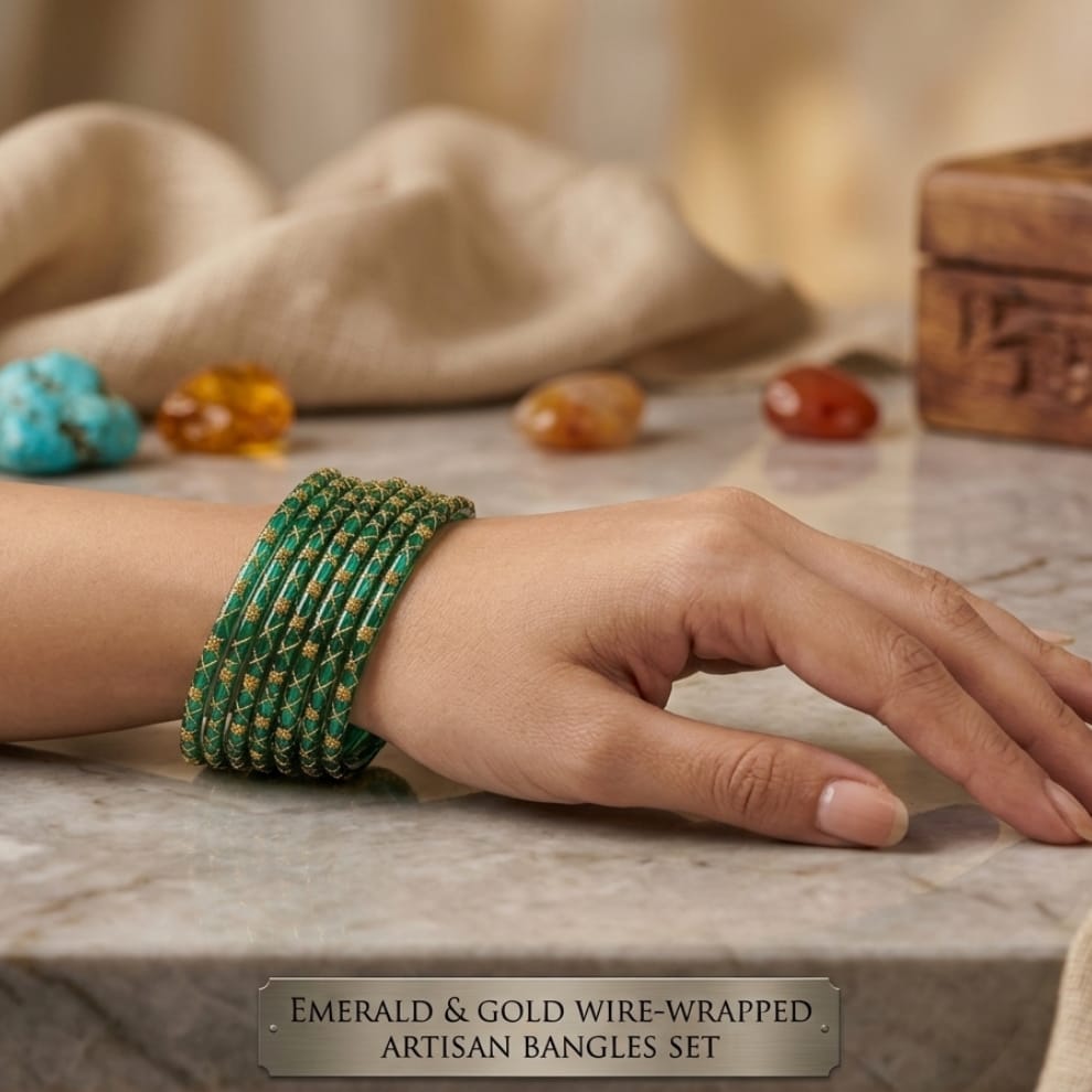 Lahariya Designer Glass Bangles - Green