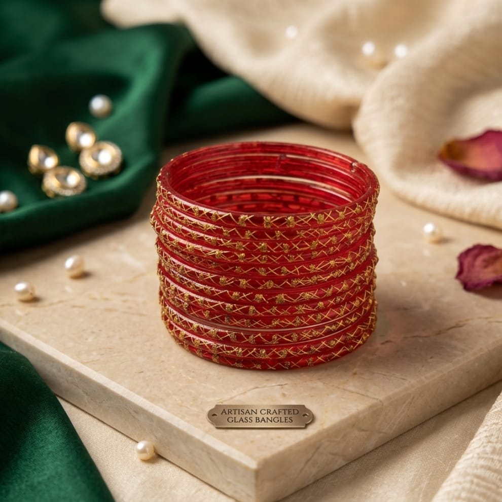 Lahariya Designer Glass Bangles - Red