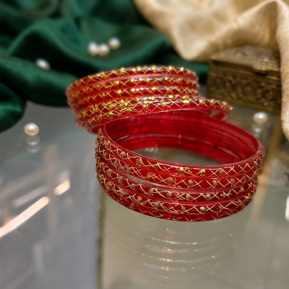 Lahariya Designer Glass Bangles - Red