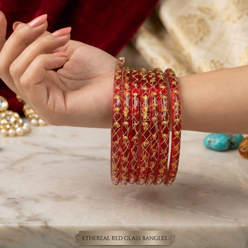 Lahariya Designer Glass Bangles - Red