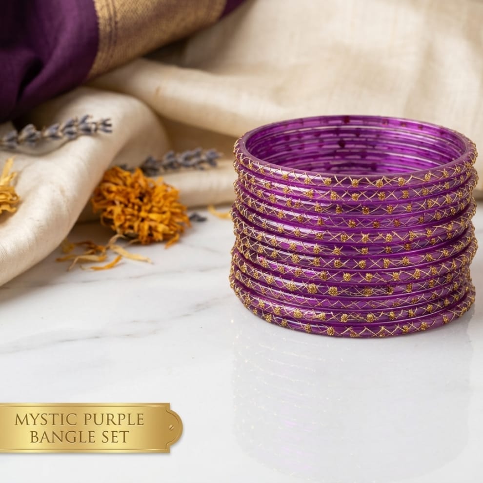 Lahariya Designer Glass Bangles - Wine