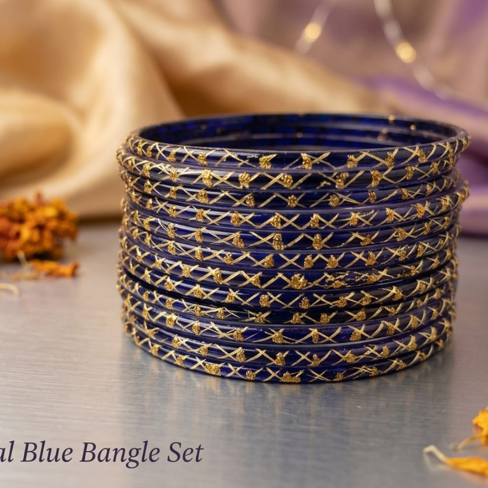 Lahariya Designer Glass Bangles - Dark Blue