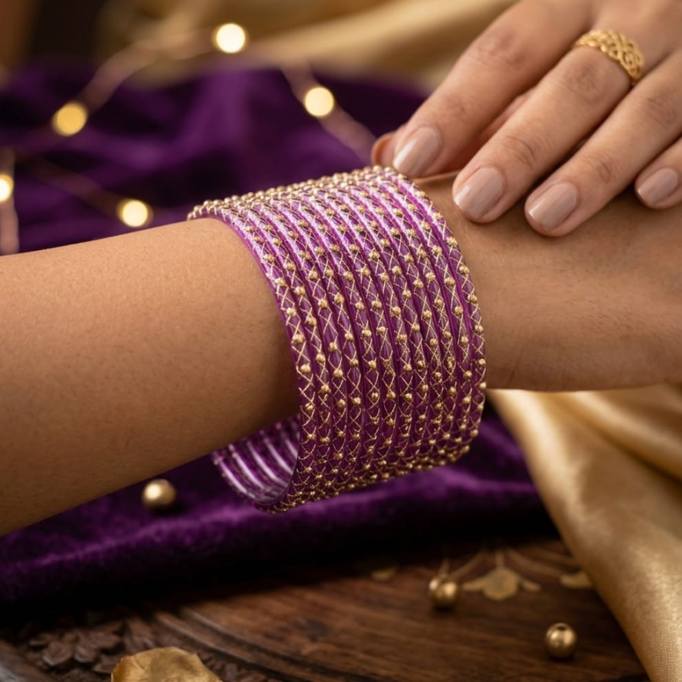 Lahariya Designer Glass Bangles - Wine