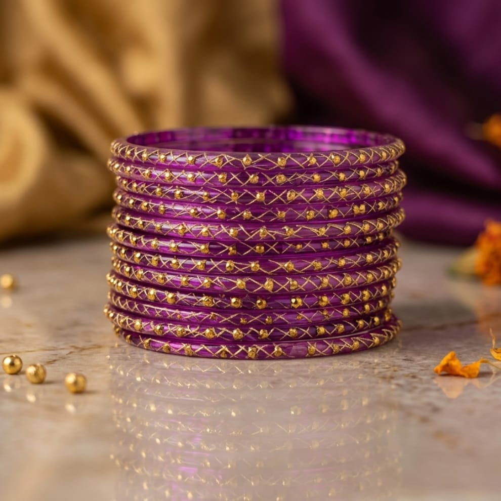 Lahariya Designer Glass Bangles - Wine