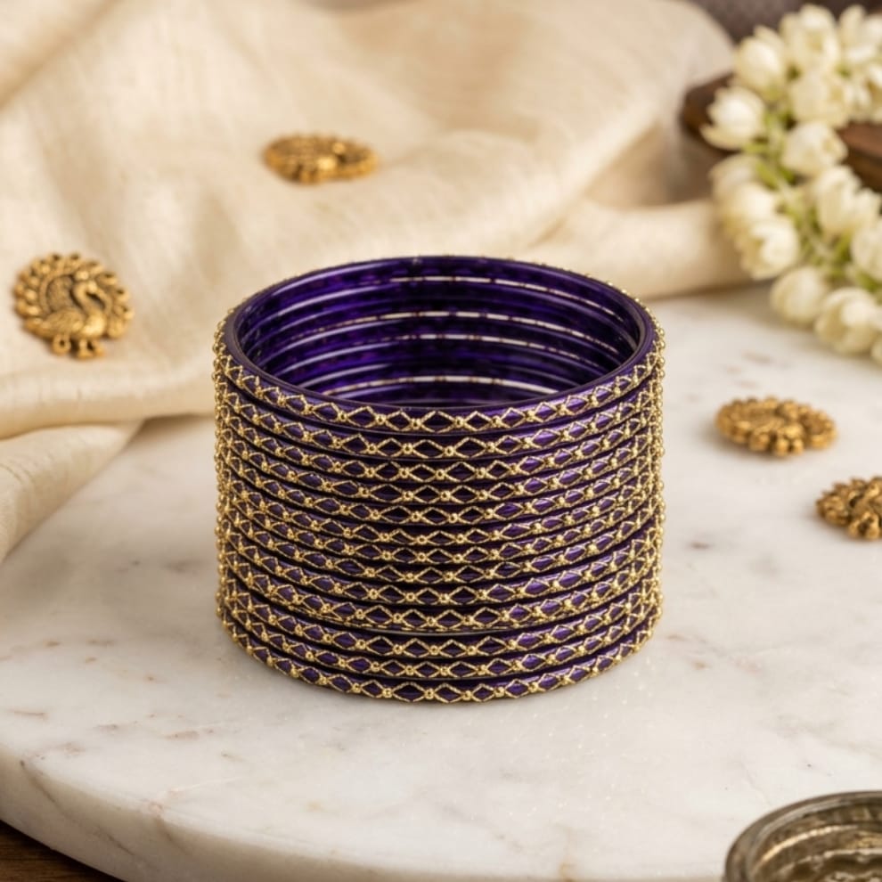 Lahariya Designer Glass Bangles - Dark Blue
