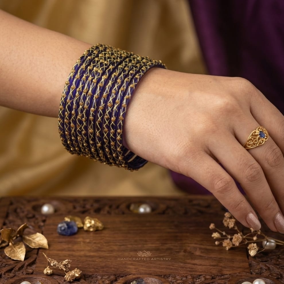 Lahariya Designer Glass Bangles - Dark Blue