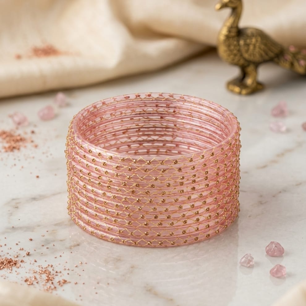 Lahariya Designer Glass Bangles - Peach