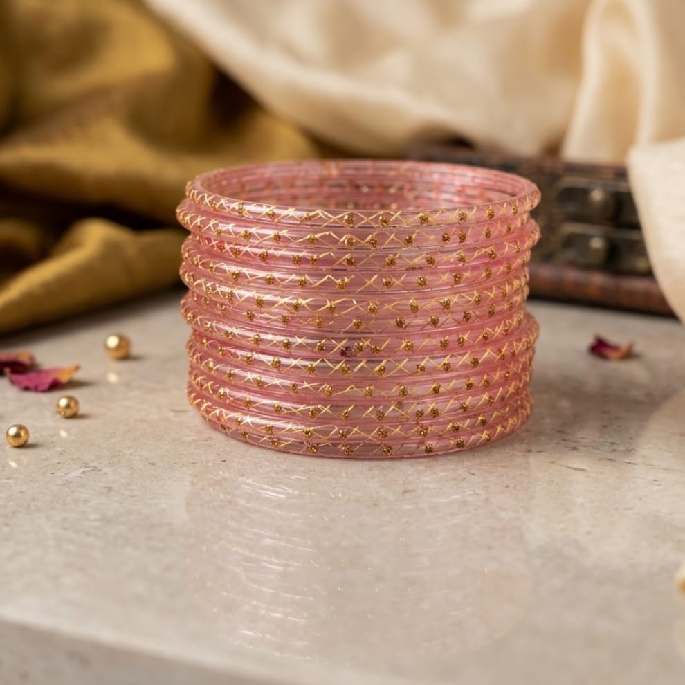 Lahariya Designer Glass Bangles - Peach