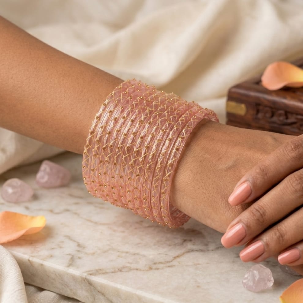 Lahariya Designer Glass Bangles - Peach