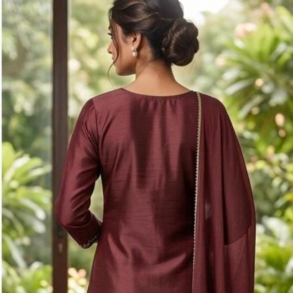 Maroon Emerald Noor Embroidered Silk Suit Set with Dupatta