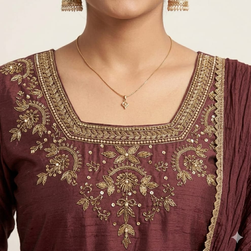 Maroon Emerald Noor Embroidered Silk Suit Set with Dupatta