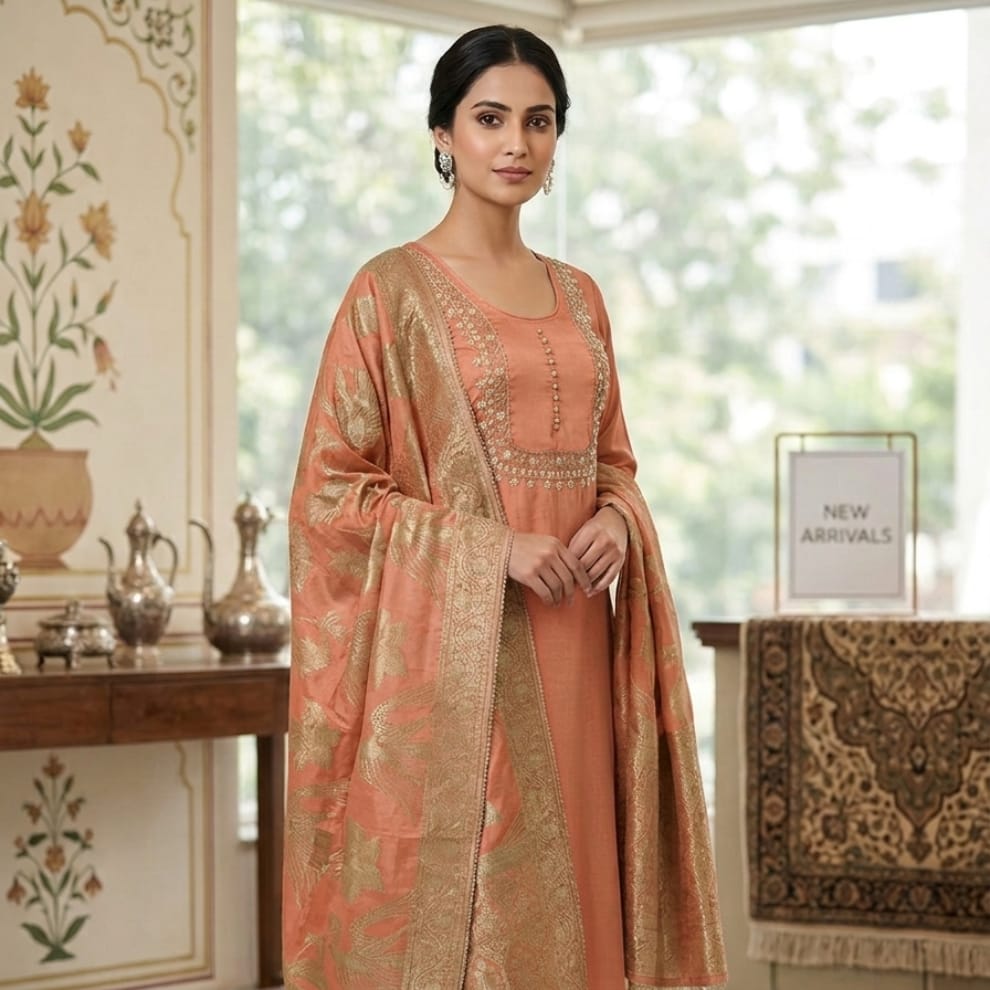 Peach Gulnaar Noor Unstitched Suit