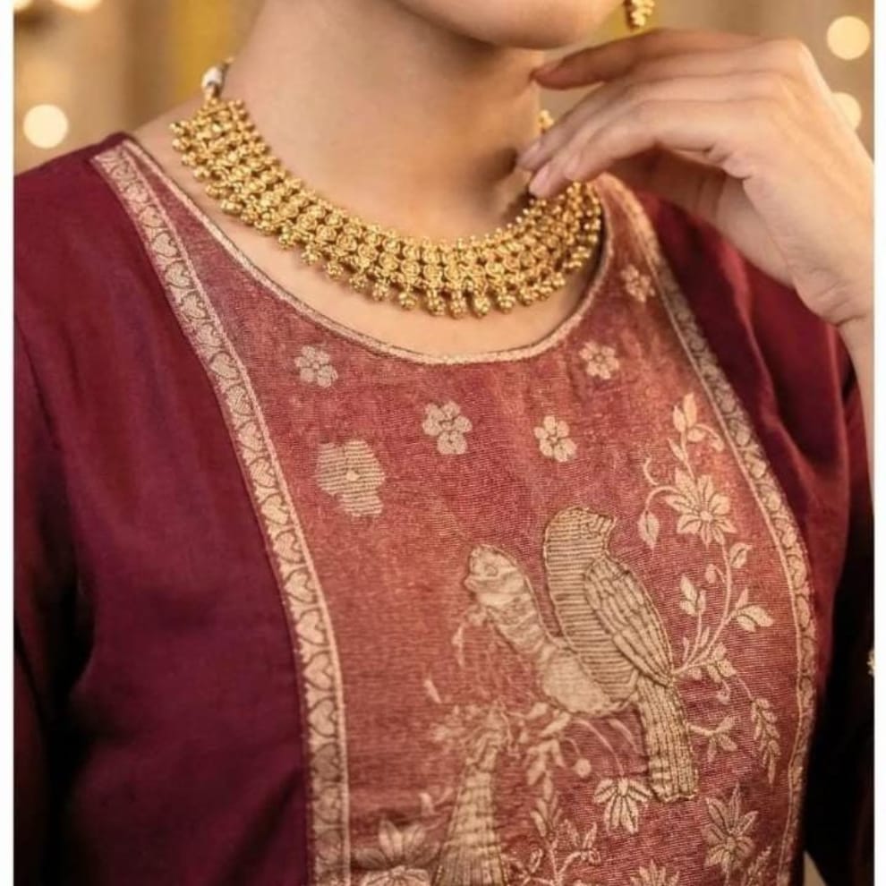 Reddish Maroon Premium Readymade Suit (Silk Fabric with Cotton Lining)