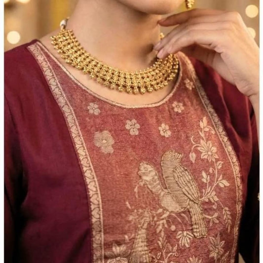 Reddish Maroon Premium Readymade Suit (Silk Fabric with Cotton Lining)