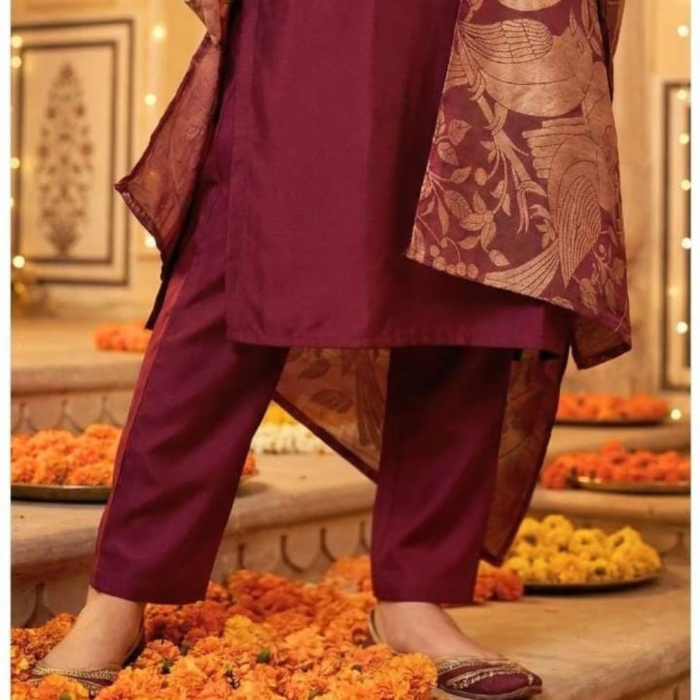 Reddish Maroon Premium Readymade Suit (Silk Fabric with Cotton Lining)