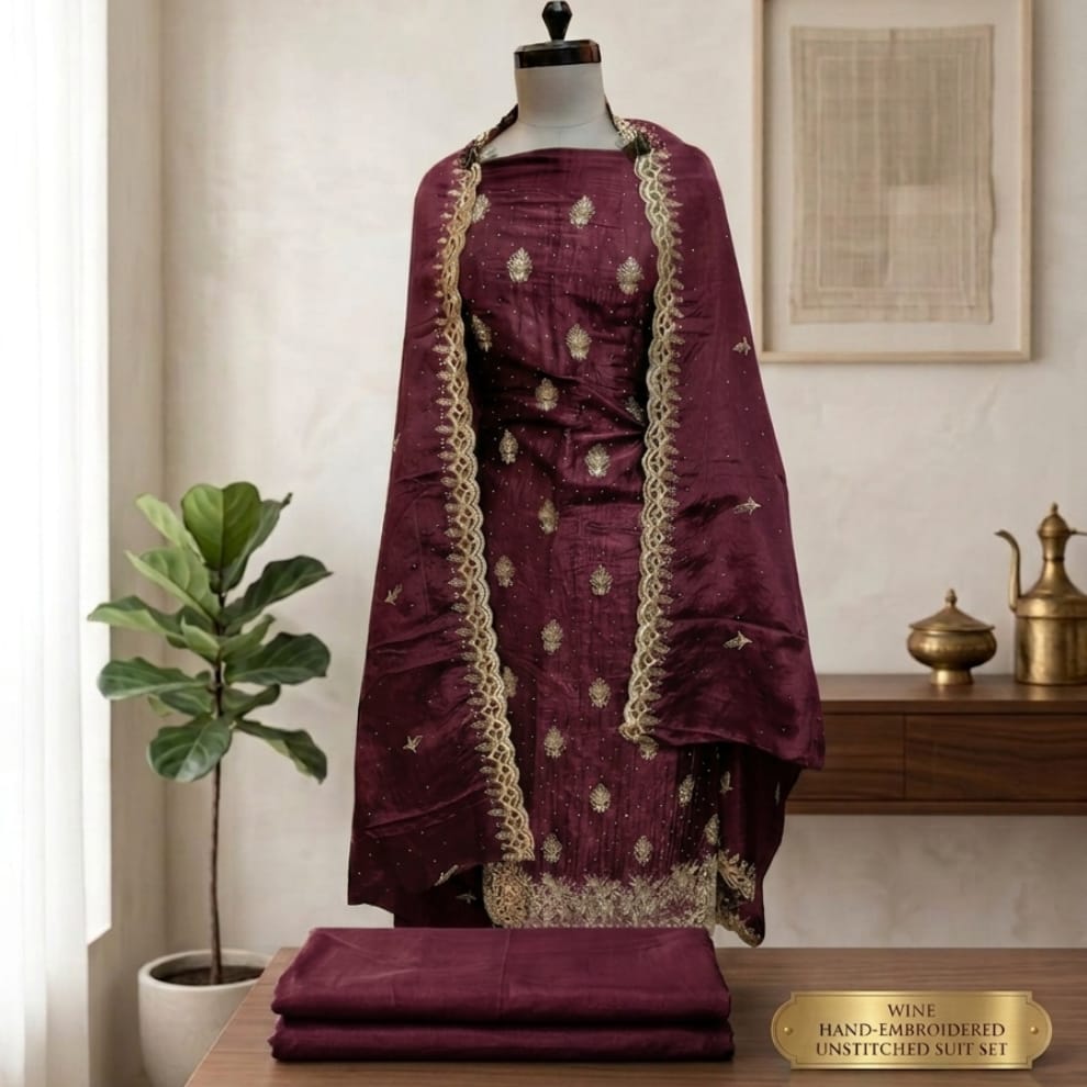 Royal Wine Shimmer Suit Set