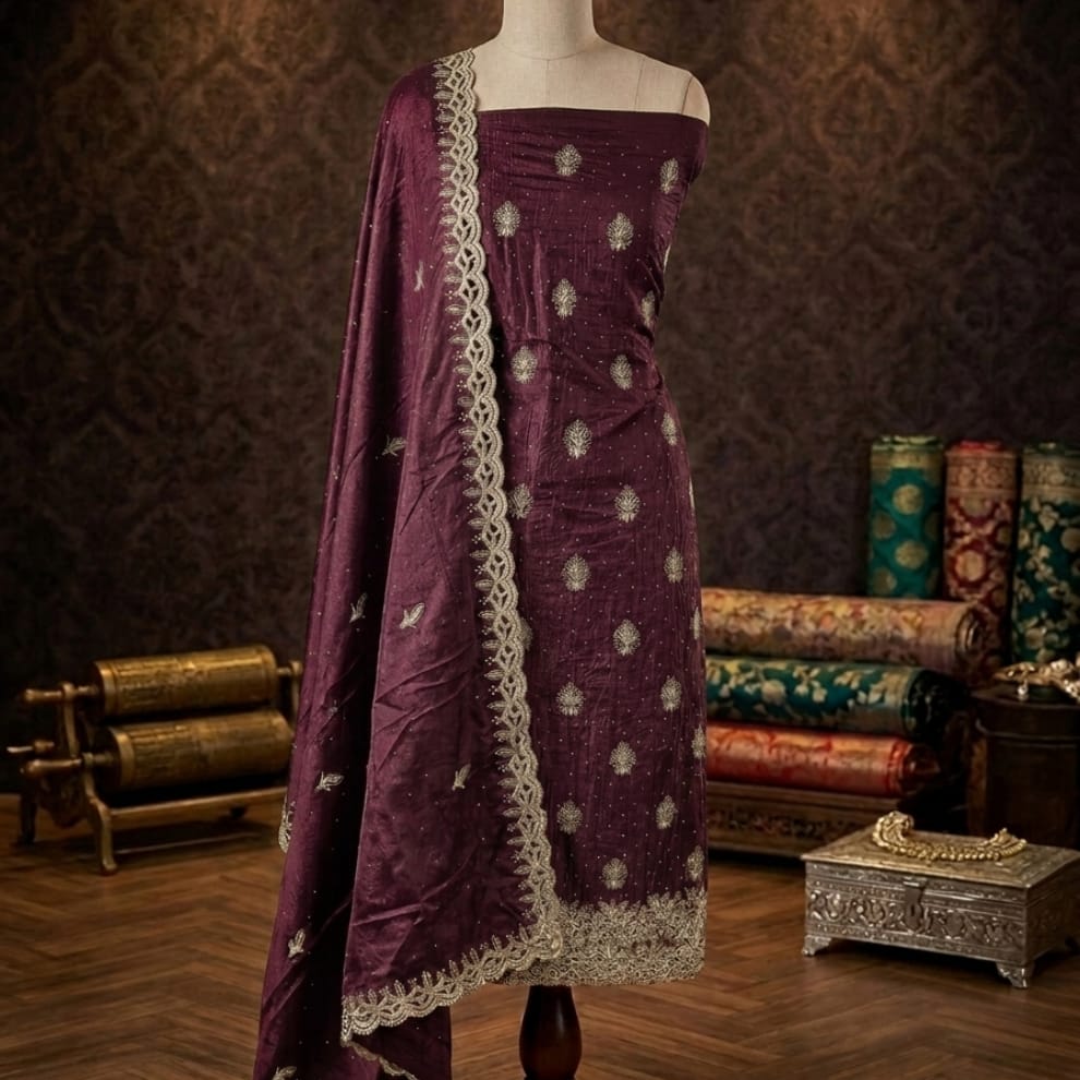 Royal Wine Shimmer Suit Set